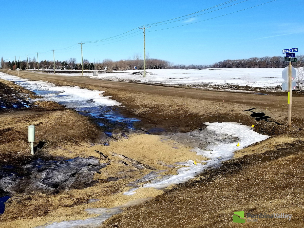 RM of Stanley prepping for fast melt, and water flowing from Pembina