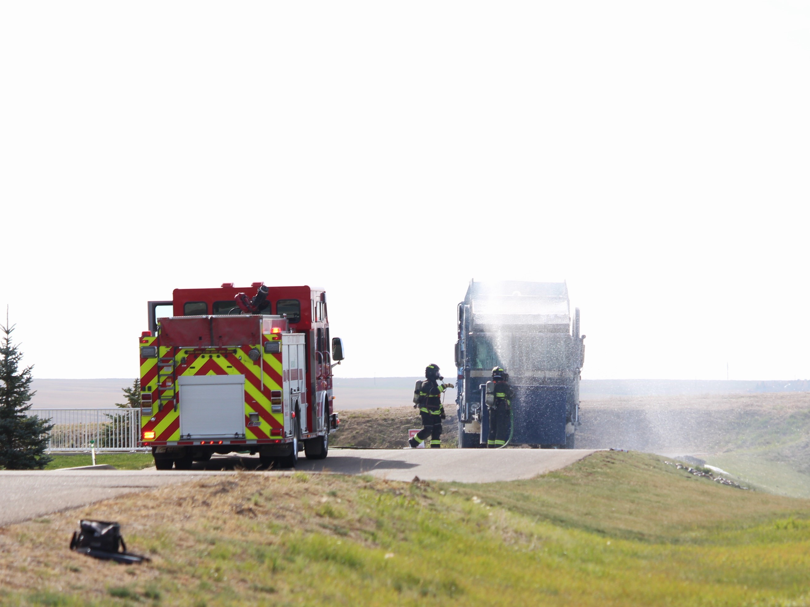 Garbage truck on fire near Riverview Village Estates in Swift Current