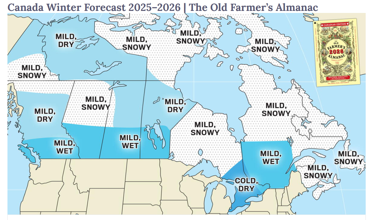 Milder, wetter winter ahead, predicts Old Farmer's Almanac ...