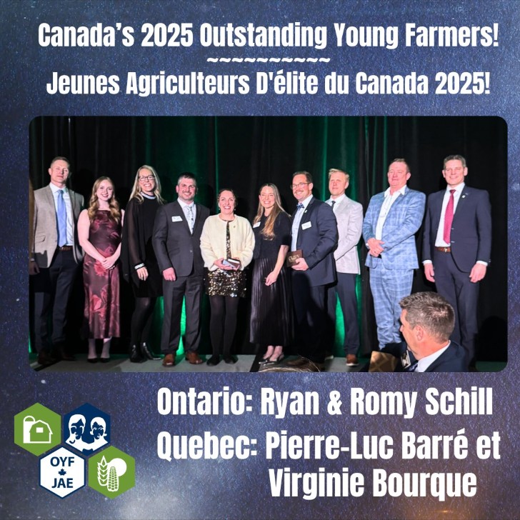 Canada's Outstanding Young Farmer's for 2025 are from Ontario and Quebec.