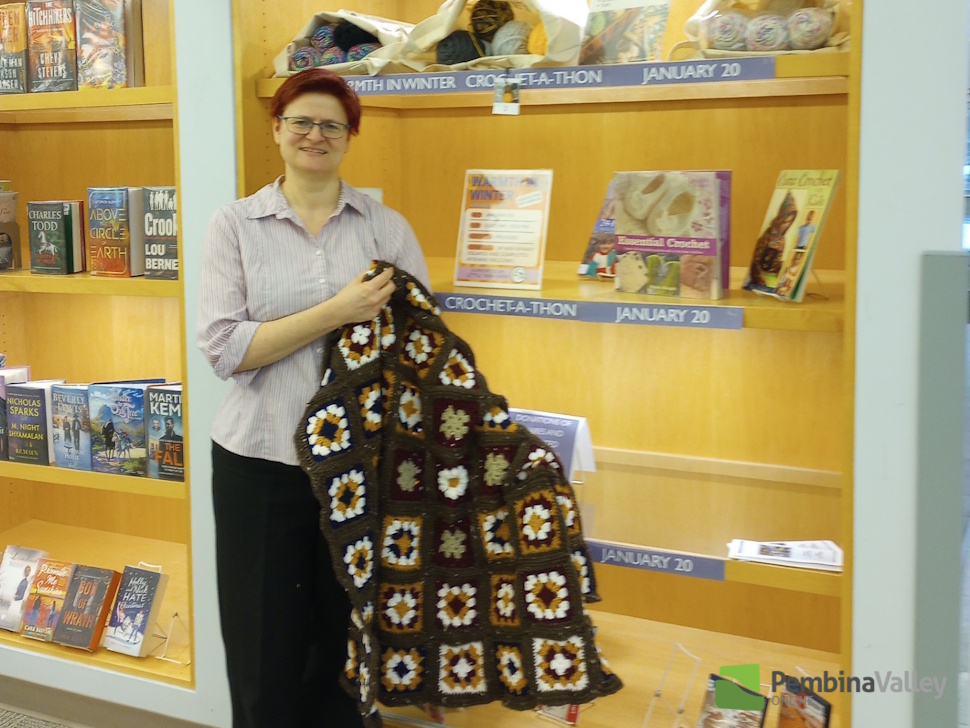 Warmth in Winter Crochet - a - thon offers a hug made out of yarn . - PembinaValleyOnline . com - Local news , Weather , Sports , Free Classifieds and Business Listings for the Pembina Valley , Manitoba