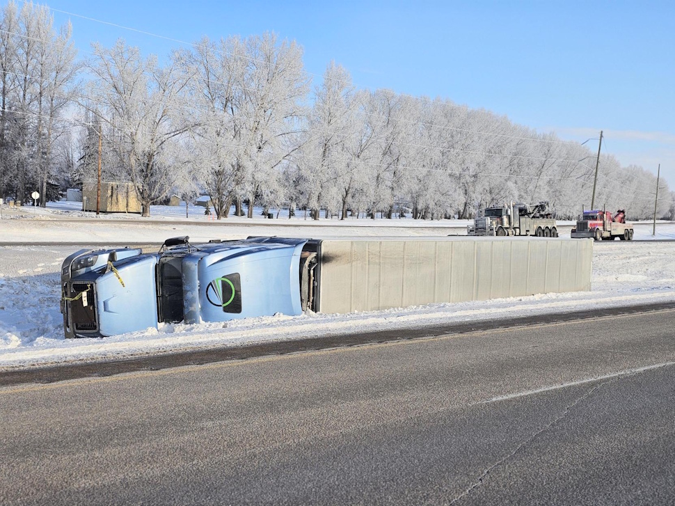 No injuries after semi rollover on Trans-Canada Highway near Southport