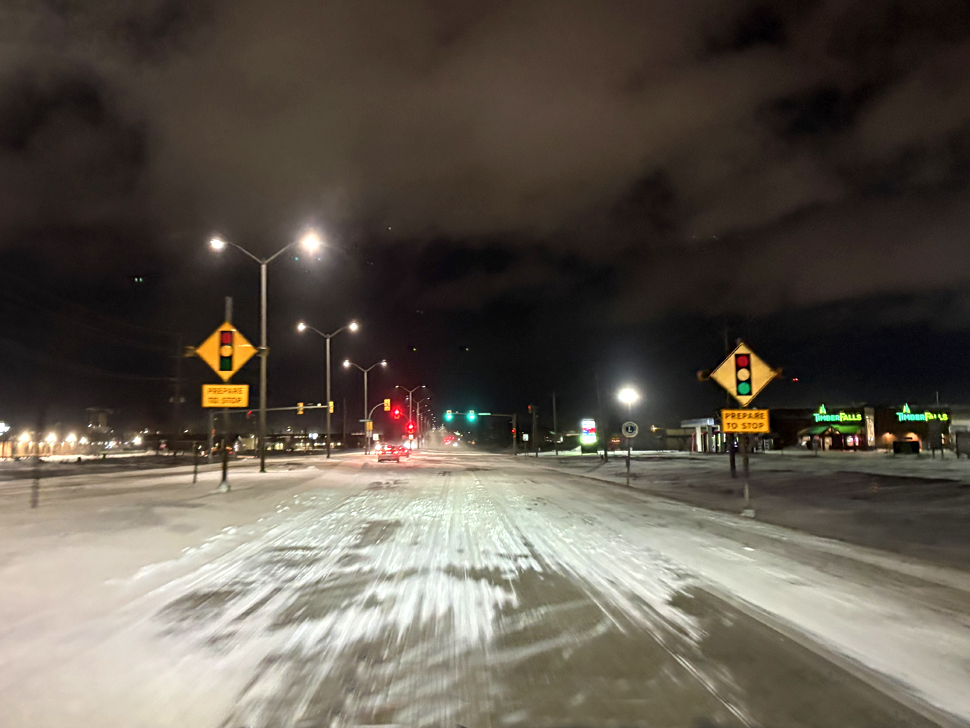Motorists snow-covered or partially snow-covered roads with some drifts ...