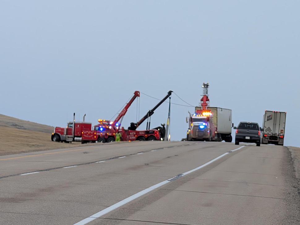 Three tow trucks work to aid stuck semi on Trans-Canada