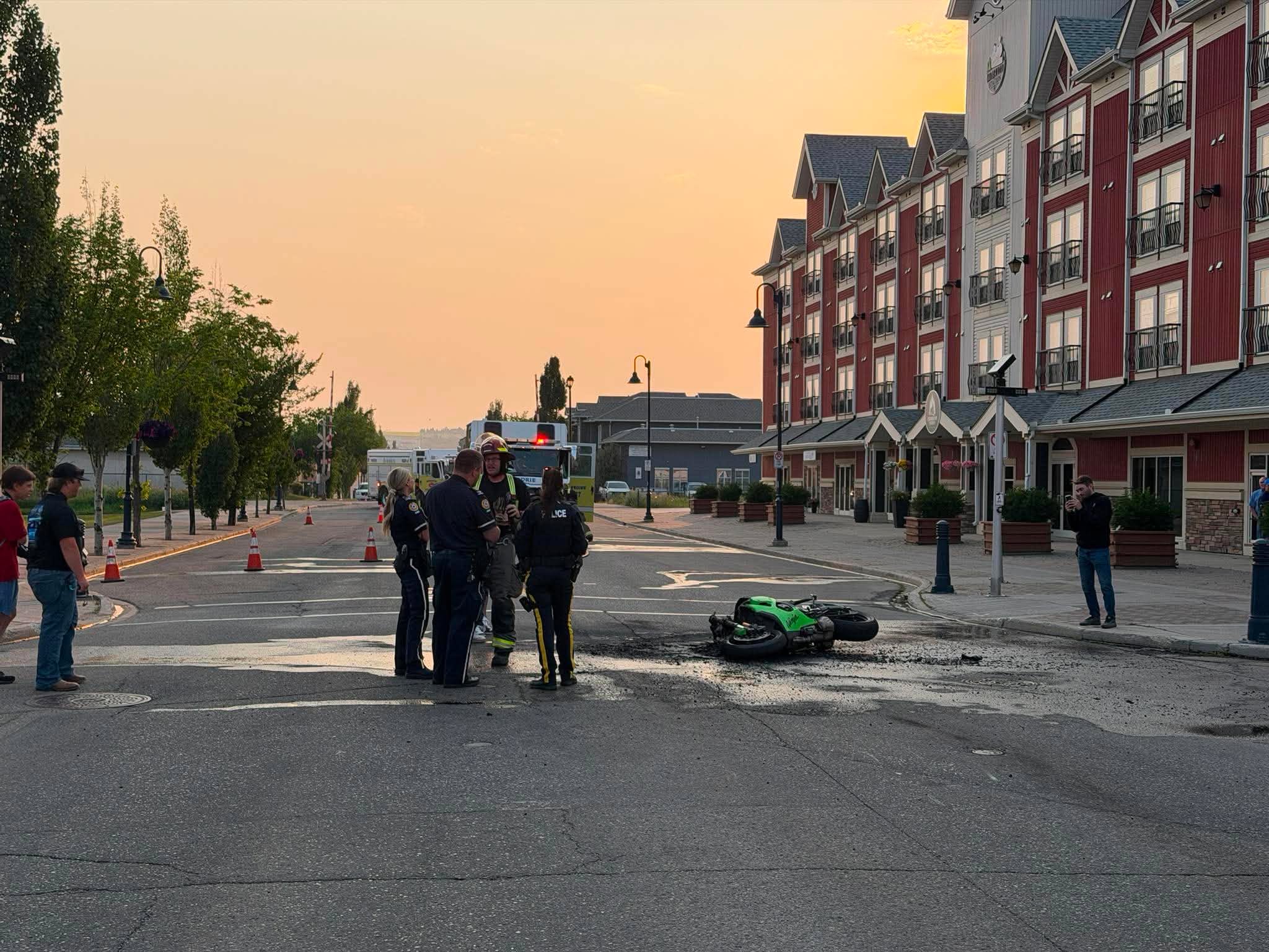Rider escapes after motorcycle catches fire in Airdrie